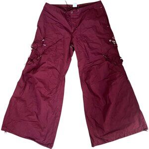 VTG Buggirl Wide Leg Cargo Pants Sz L 13 Rave Skater Y2K Club Red Adjustable